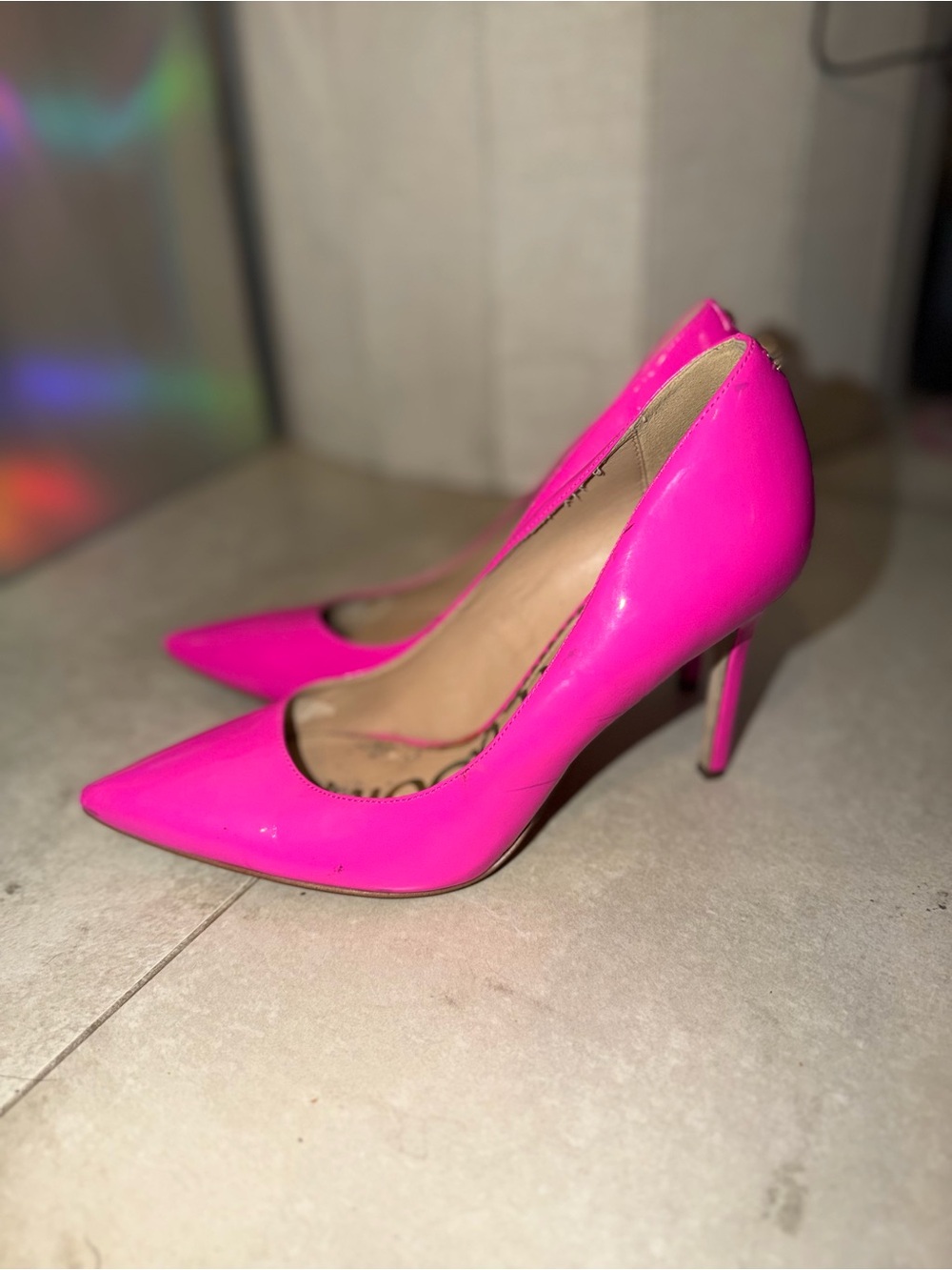 SAM EDELMAM Neon Pink Patent 4" High Heel Shoes Pointy Toe Pump US Ladies 8. - Picture 2 of 5